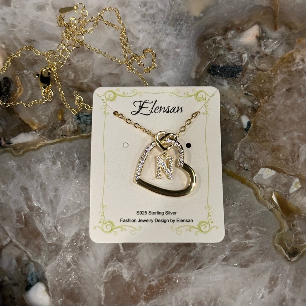 Gold Heart Necklace with Initial 'N'